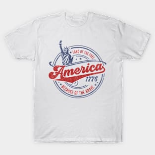 Retro 4th Of July, Groovy 4th Of July, Independence Day, America Land Of The Free Because Of The Brave T-Shirt